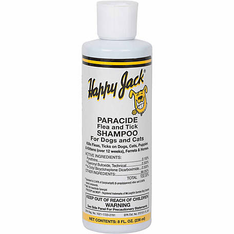 Happy Jack Paracide Flea and Tick Shampoo for Dogs and Cats (8 OZ)