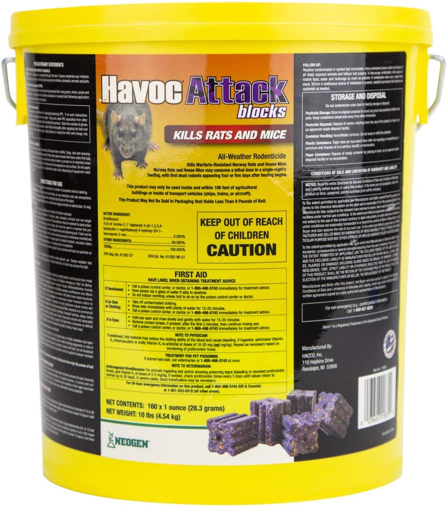 Neogen 116393 Rodenticide Havoc Attack Blocks, 10lb Bucket, Purple