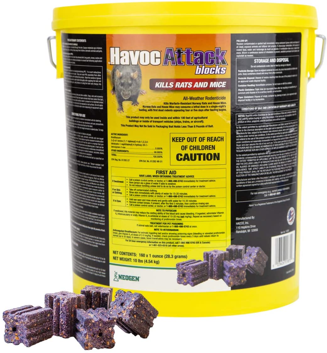 Neogen 116393 Rodenticide Havoc Attack Blocks, 10lb Bucket, Purple